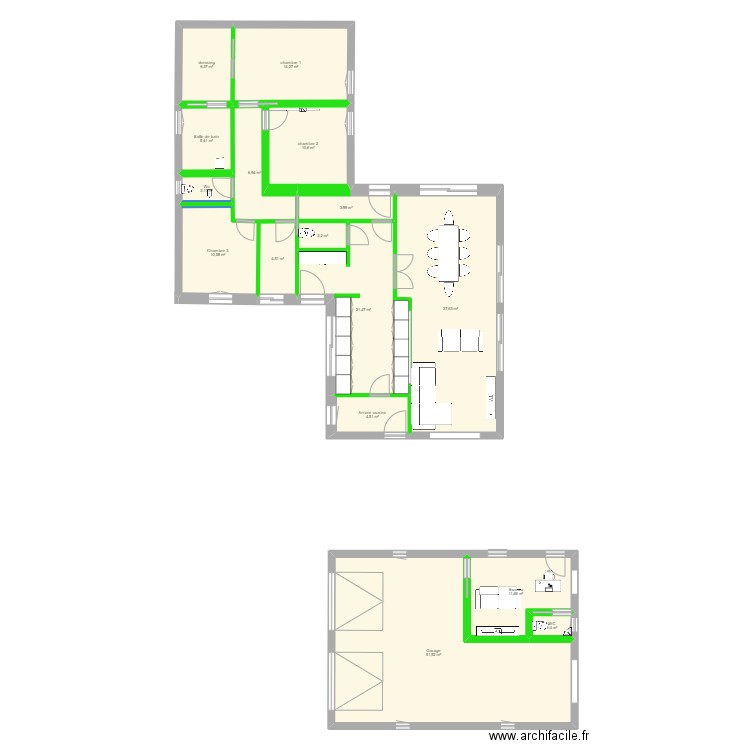 Acq v2. Plan de 16 pièces et 196 m2