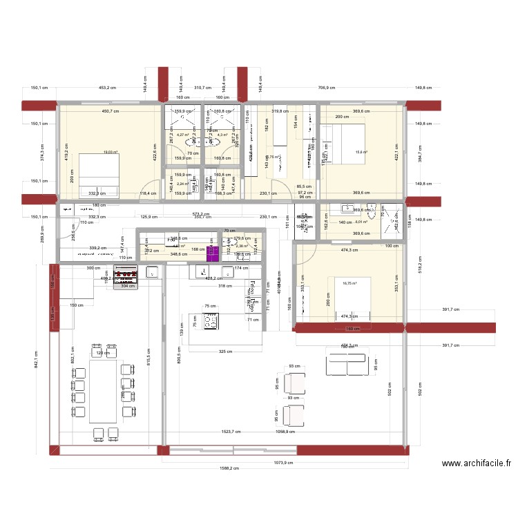 MeioCris. Plan de 10 pièces et 91 m2