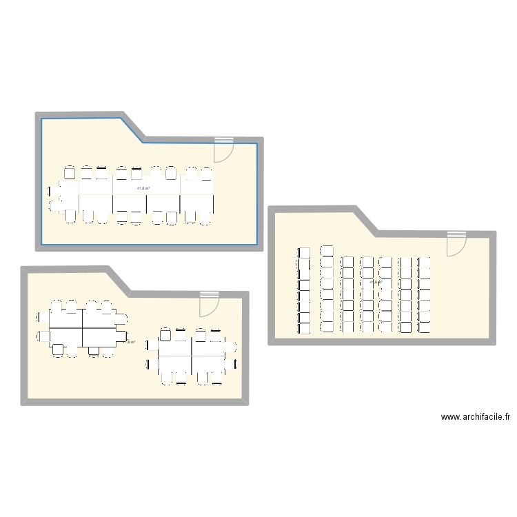 salle de réunion 40m2. Plan de 3 pièces et 125 m2