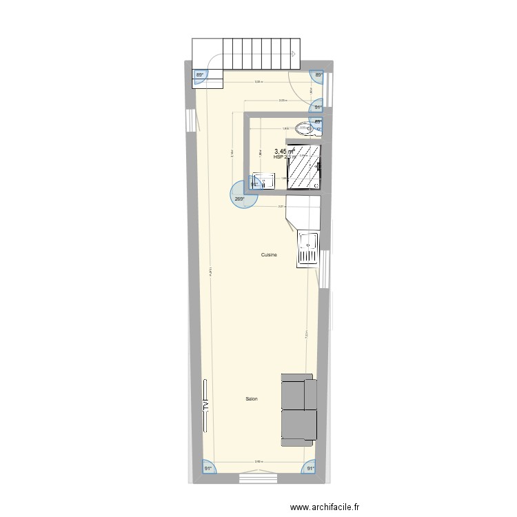 Maison renov. Plan de 8 pièces et 63 m2