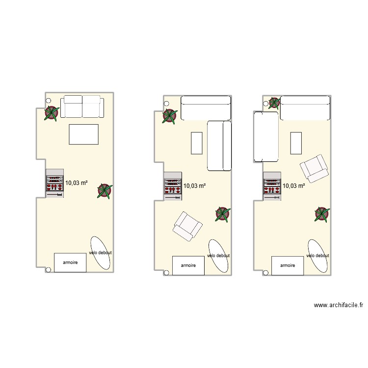 balcon2. Plan de 3 pièces et 30 m2