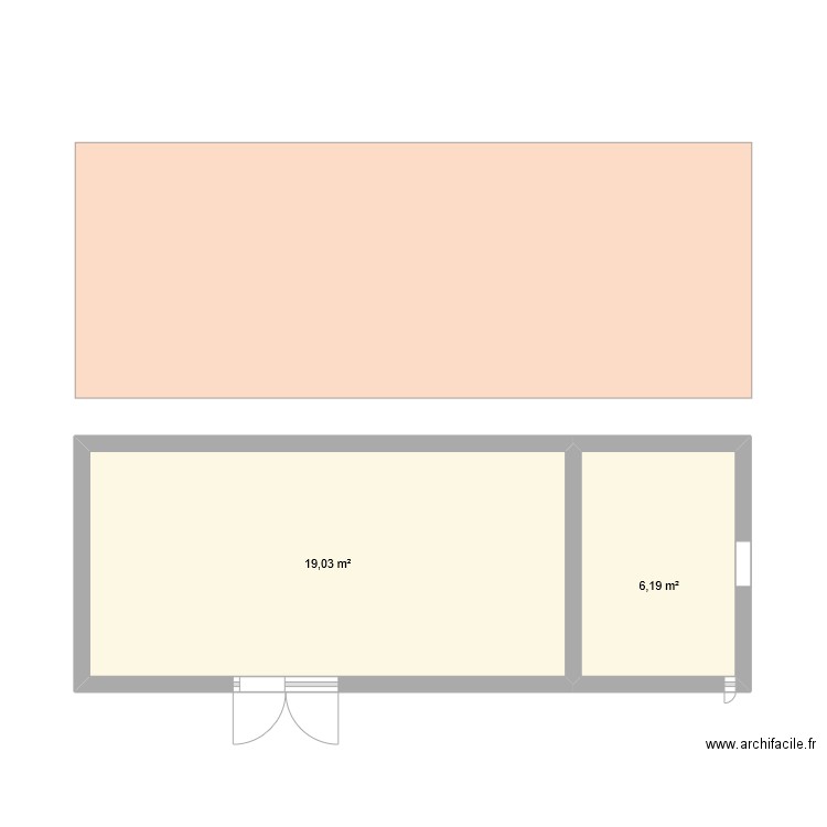 atelier. Plan de 2 pièces et 25 m2