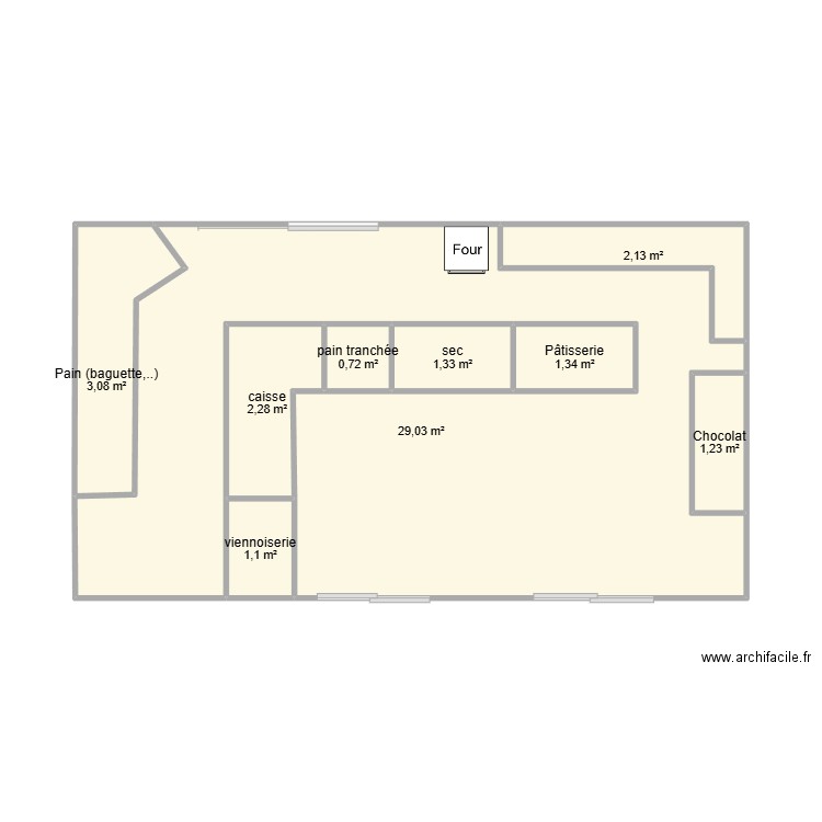 CAP plan boulangerie Maison Piquenot. Plan de 9 pièces et 42 m2