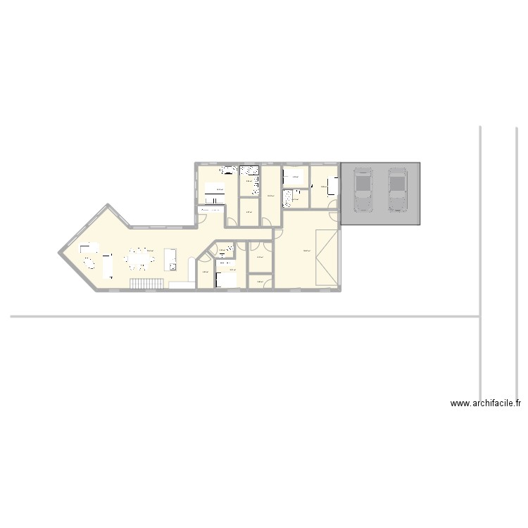 1ère esquisse. Plan de 14 pièces et 194 m2