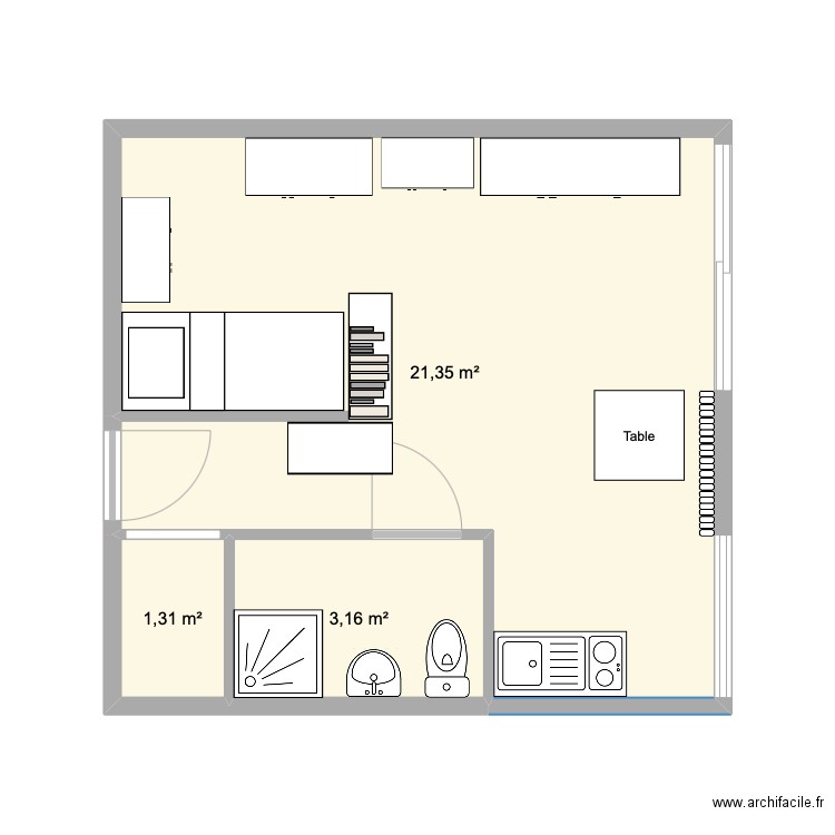 LaTerrasse. Plan de 3 pièces et 26 m2