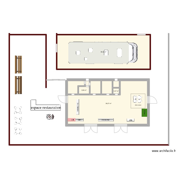 halle des sports. Plan de 4 pièces et 74 m2