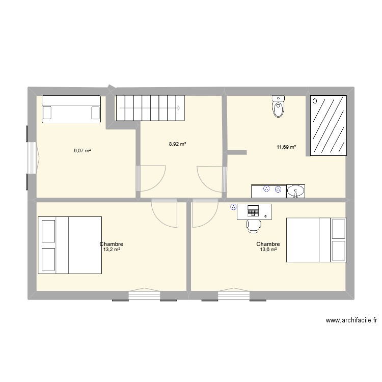 maison . Plan de 5 pièces et 56 m2