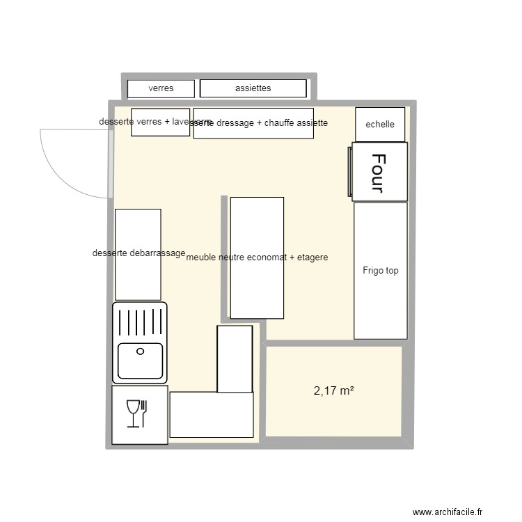 Cuisine2. Plan de 2 pièces et 20 m2