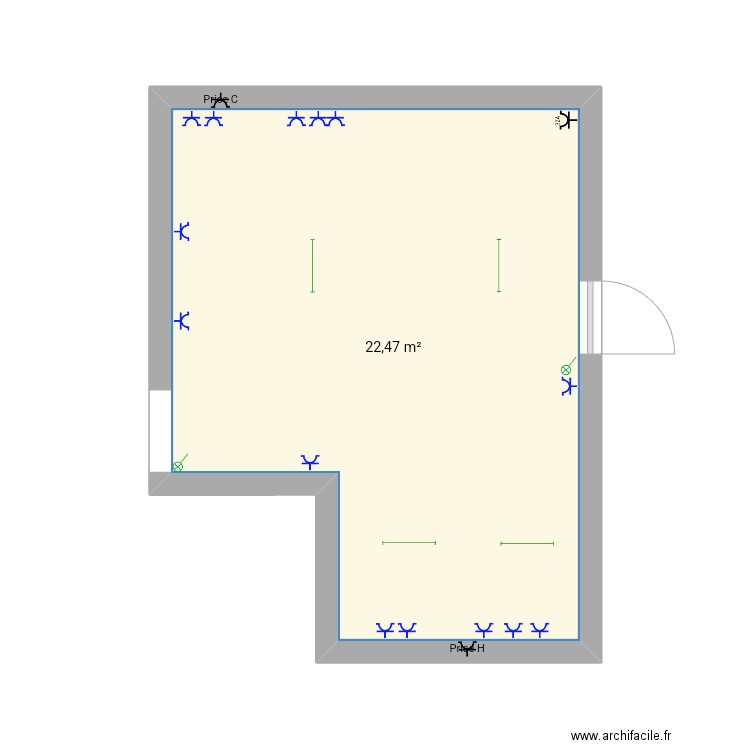 Golden robert cuisine. Plan de 1 pièce et 22 m2