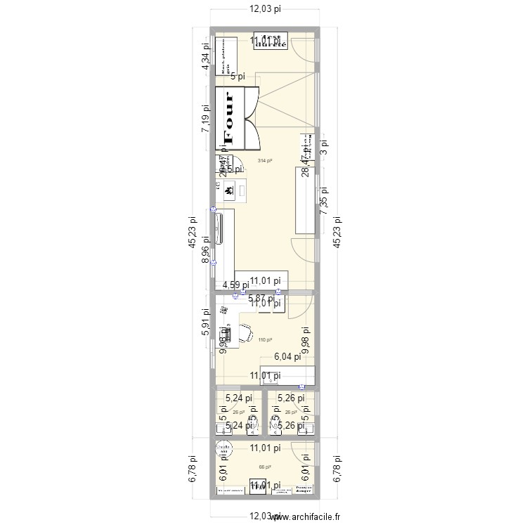 Laboratoire 27 mai V2. Plan de 5 pièces et 50 m2