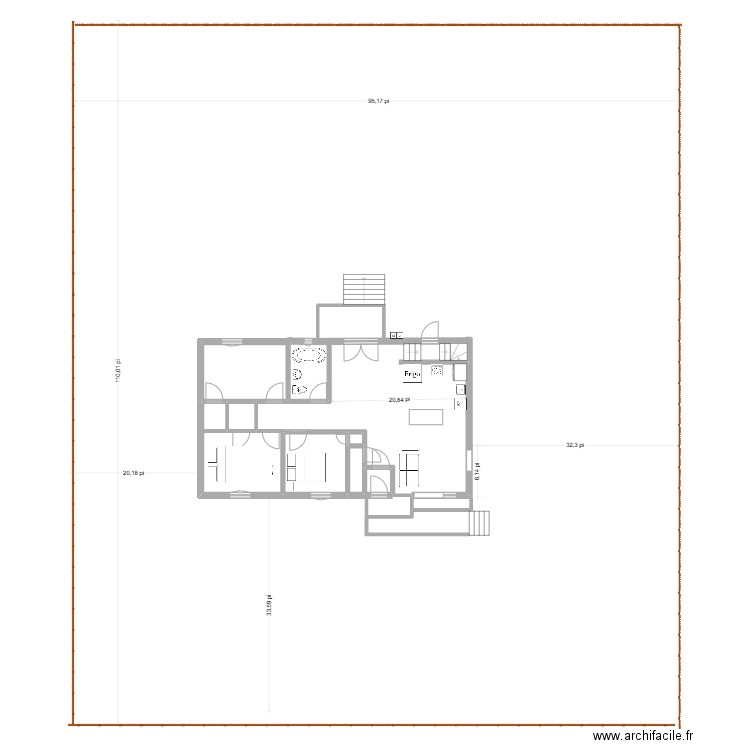 134 ancien. Plan de 5 pièces et 14 m2