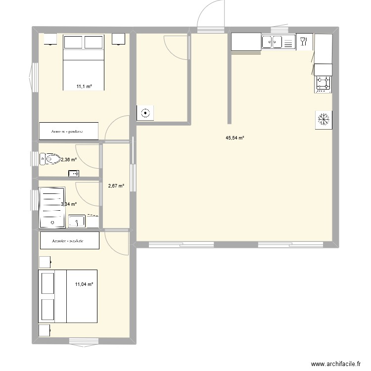 N°1. Plan de 6 pièces et 76 m2