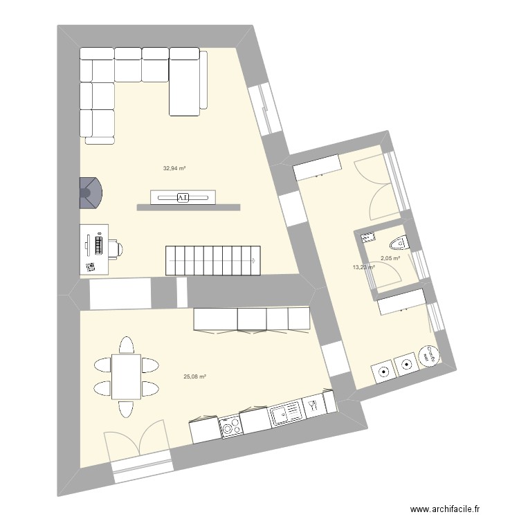 maison 2 archaud rez. Plan de 4 pièces et 73 m2