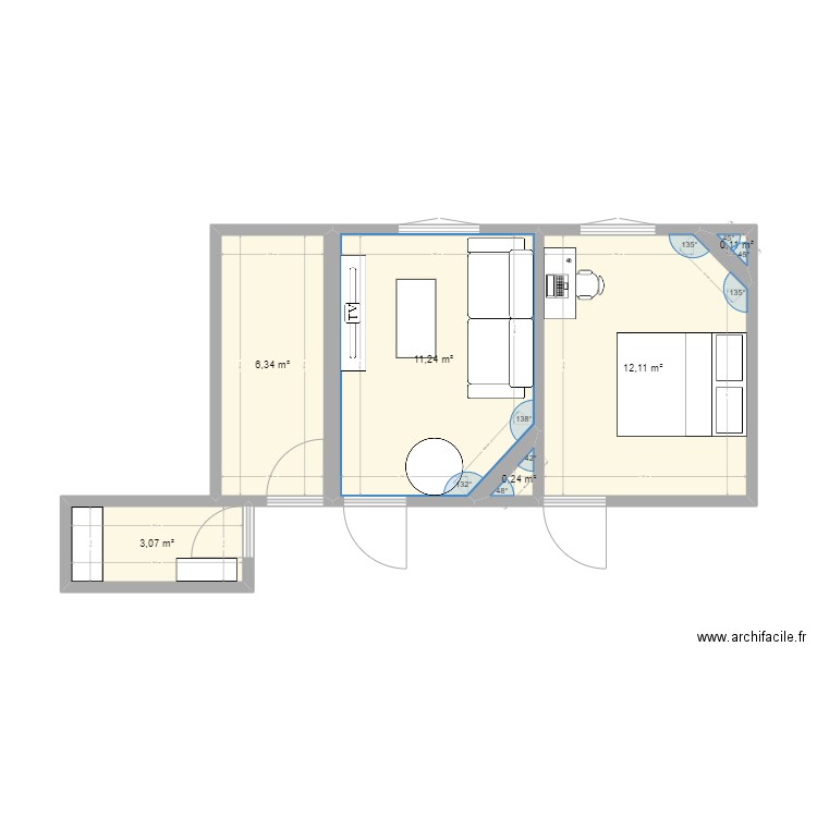 Appart . Plan de 6 pièces et 33 m2