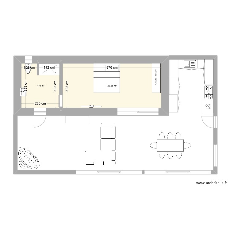 Mazet. Plan de 2 pièces et 28 m2