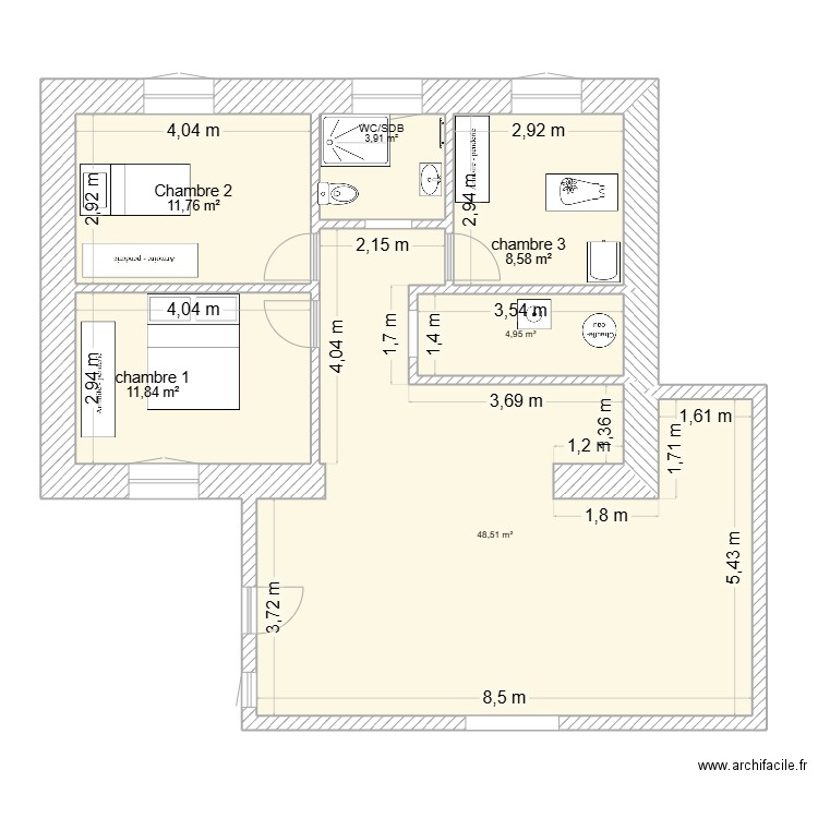 PROJET LANRIVOARE 2. Plan de 6 pièces et 90 m2