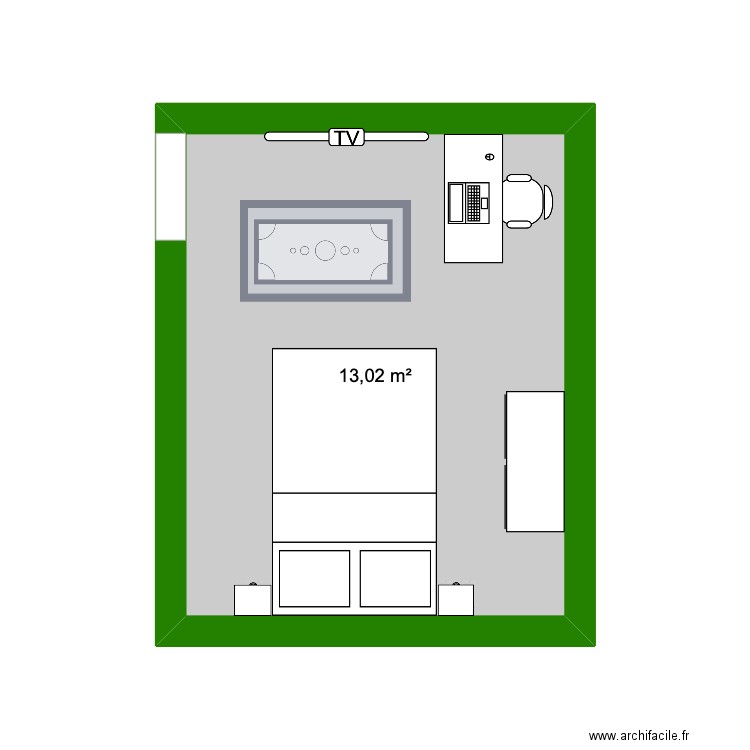 chambre. Plan de 1 pièce et 13 m2