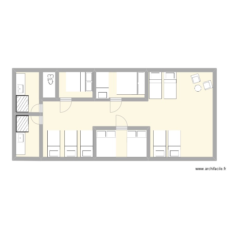 gite. Plan de 6 pièces et 75 m2