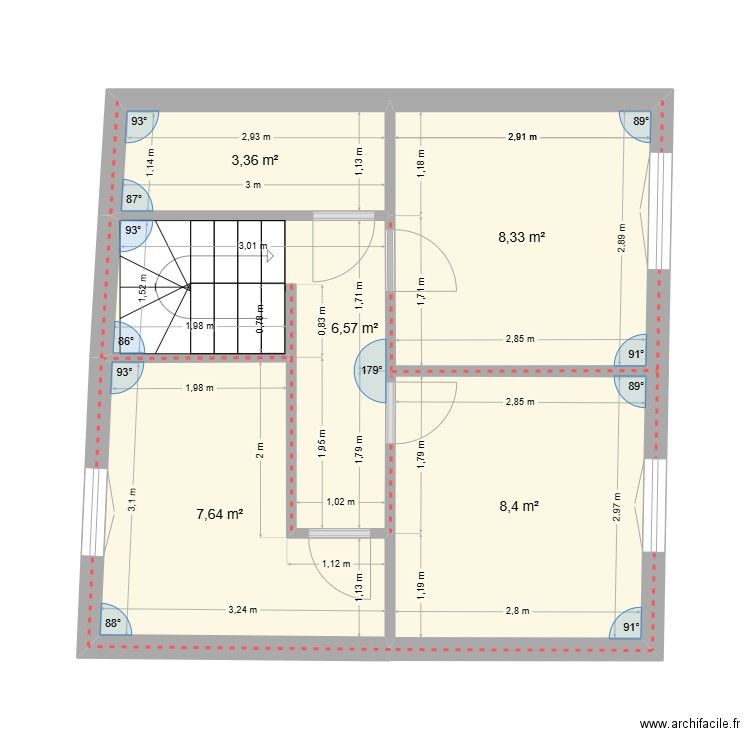 étage. Plan de 5 pièces et 34 m2