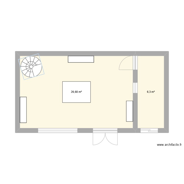 Bloc 2. Plan de 2 pièces et 33 m2