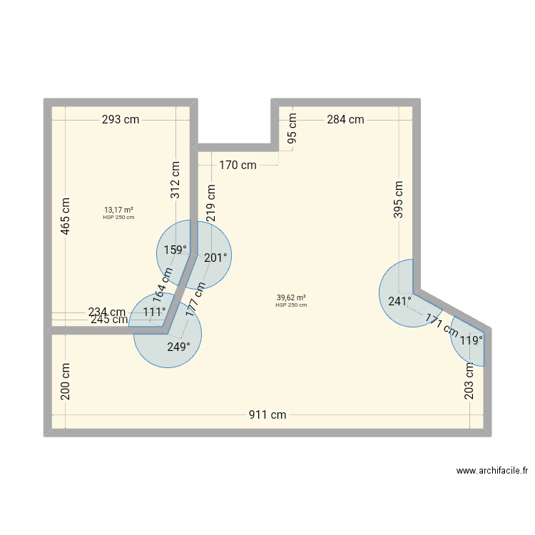 Ent.M. Plan de 2 pièces et 53 m2