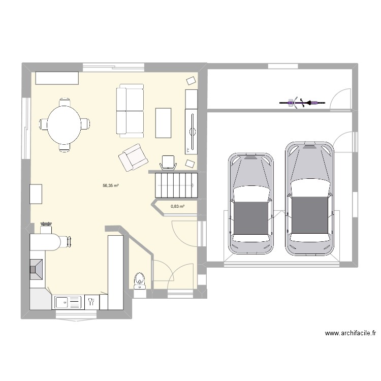 maison Plobsheim bas. Plan de 2 pièces et 57 m2