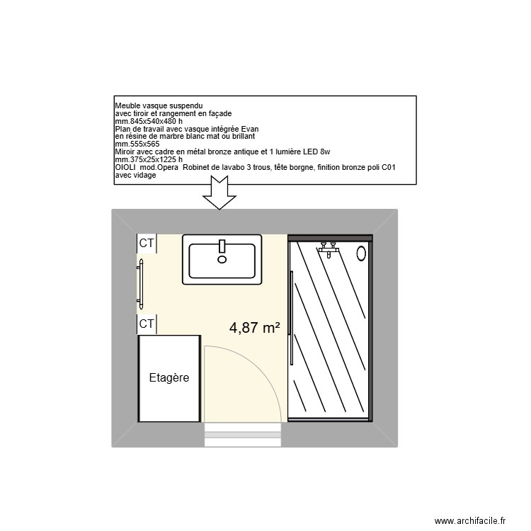 SDE. Plan de 1 pièce et 5 m2