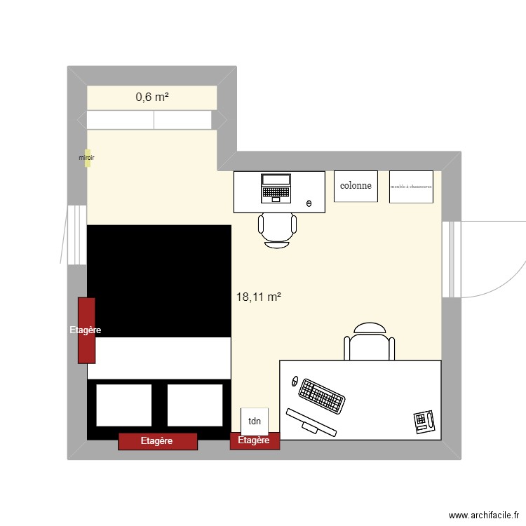 plan envisageable chambre anto. Plan de 2 pièces et 19 m2