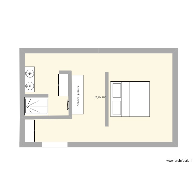 extension. Plan de 1 pièce et 33 m2