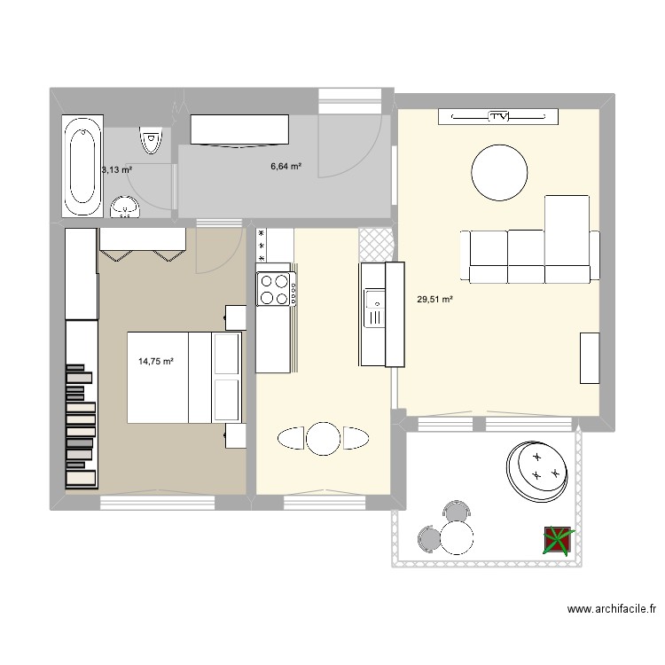 Pierrefleur 11(2). Plan de 4 pièces et 54 m2