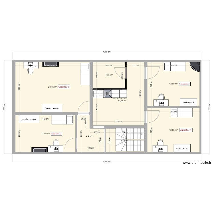 Namur 1e Etage. Plan de 8 pièces et 84 m2