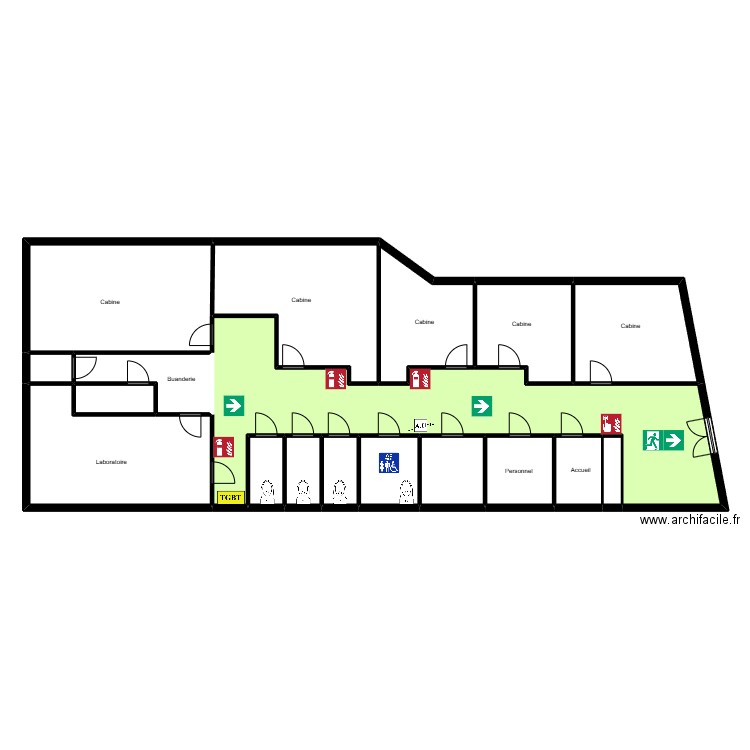 Cabinet dentaire . Plan de 18 pièces et 235 m2