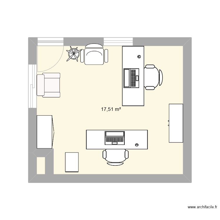 BUREAU 3. Plan de 1 pièce et 18 m2