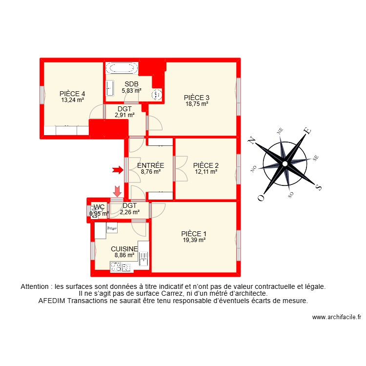 BI24887 - 6ème étage. Plan de 15 pièces et 96 m2