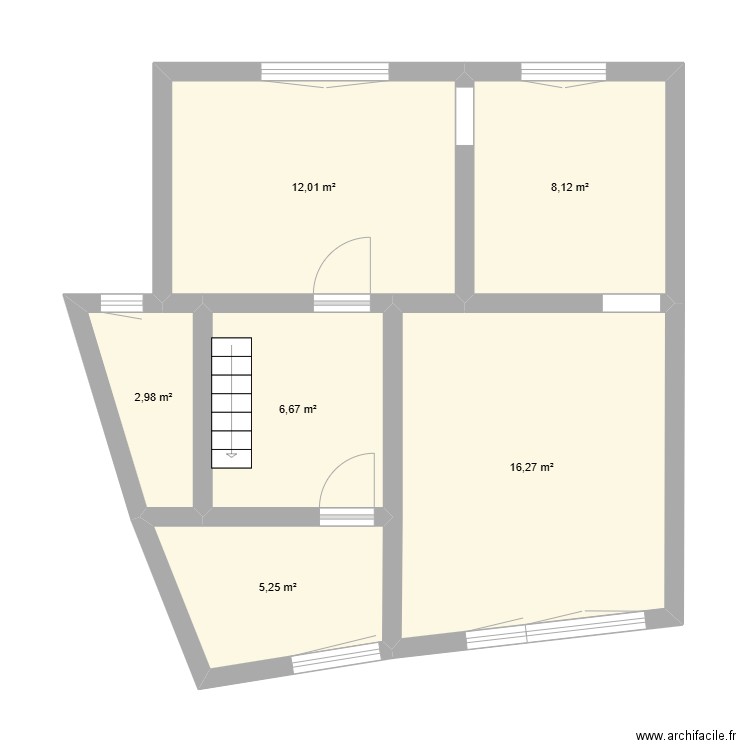 1er étage . Plan de 6 pièces et 51 m2