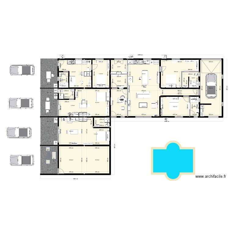 sci 2. Plan de 23 pièces et 262 m2