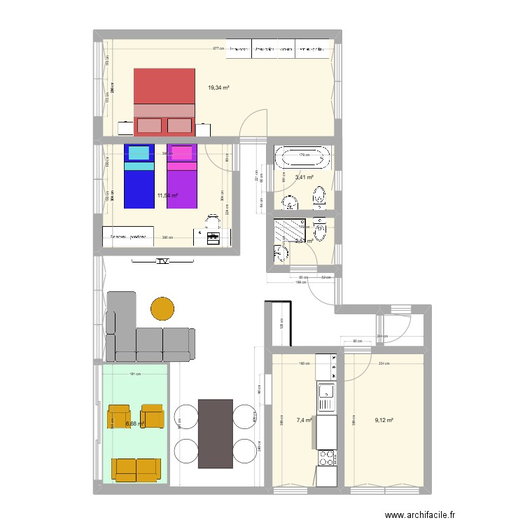 péry. Plan de 7 pièces et 60 m2