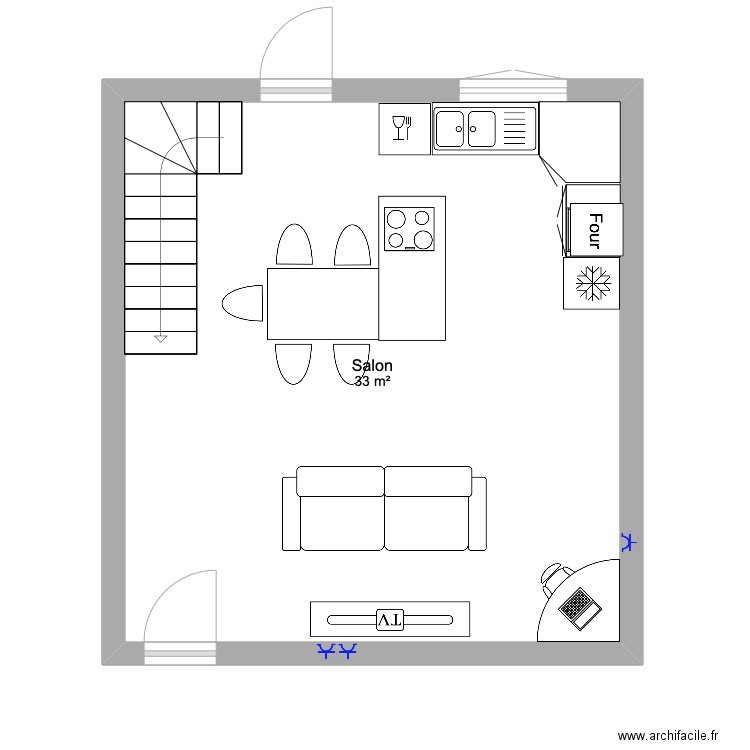 salon st kwa. Plan de 1 pièce et 33 m2