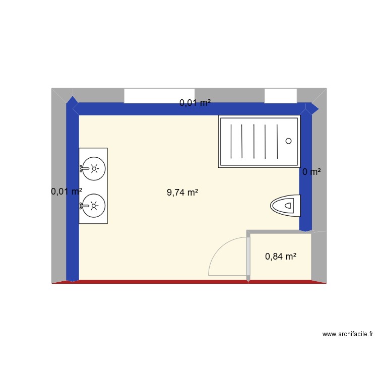 Salle d'eau. Plan de 5 pièces et 11 m2