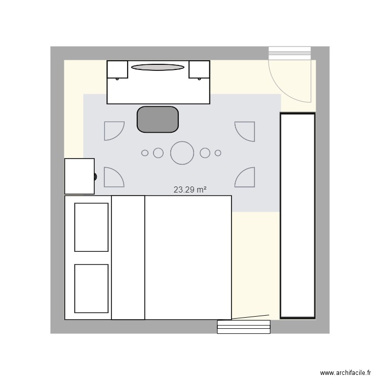 chambre. Plan de 1 pièce et 23 m2