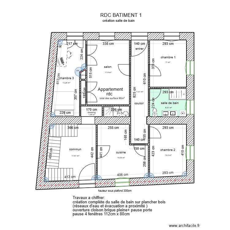 RDC Bâtiment 1 + aménagement akim. Plan de 12 pièces et 109 m2