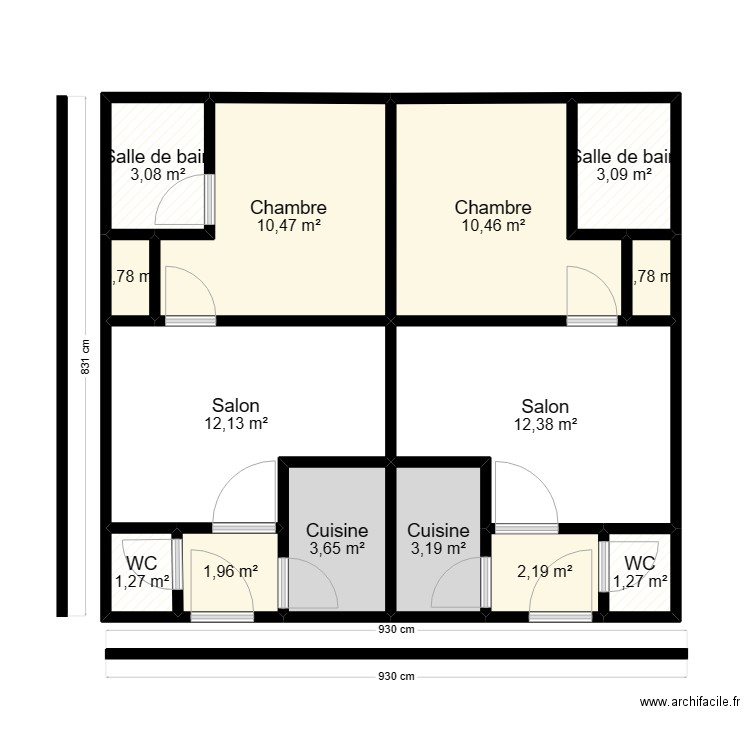 ROGER. Plan de 14 pièces et 67 m2