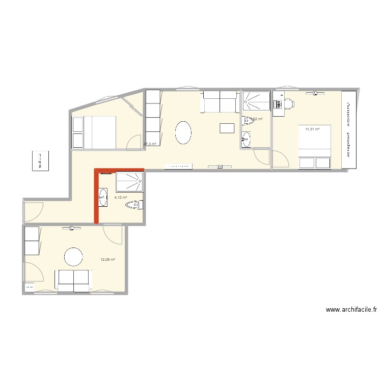 CALIFORNIE 1 STUDIO ET 3 PIECES bis. Plan de 5 pièces et 58 m2