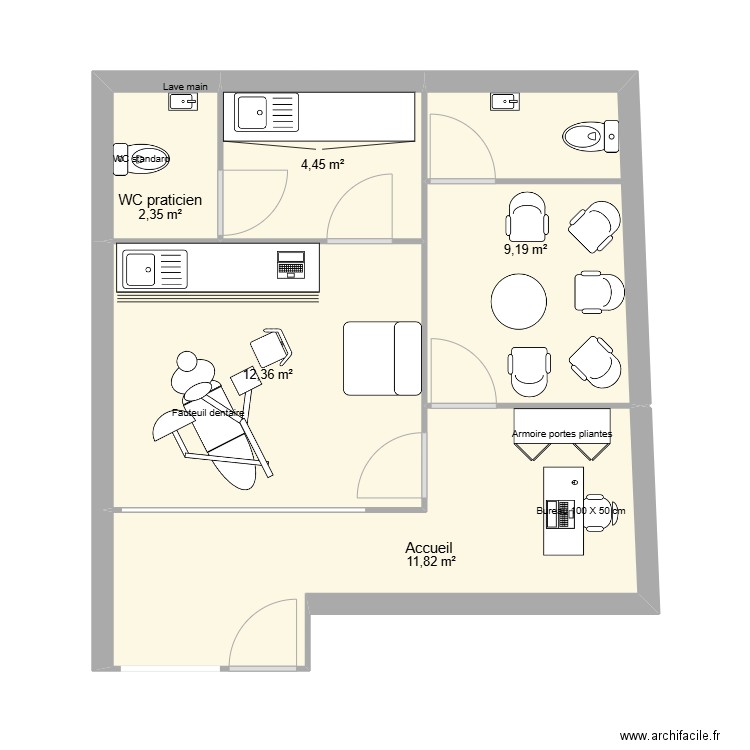 Plan origine Prayssas Cabinet 1. Plan de 5 pièces et 40 m2