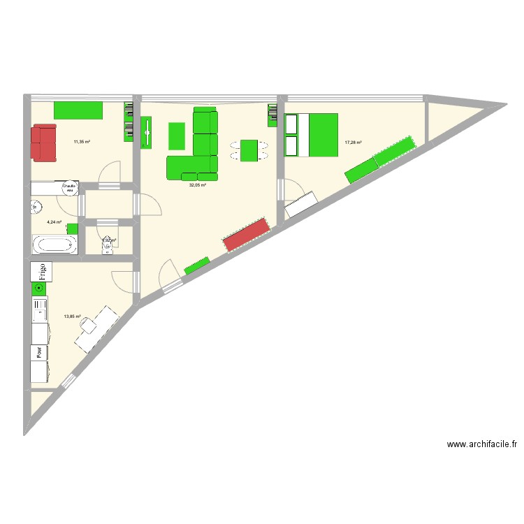 New Appart. Plan de 6 pièces et 81 m2