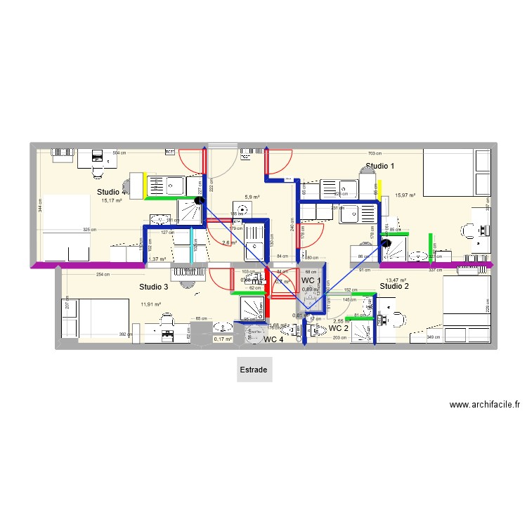 CG ST HERBLAIN CHARENTE VF PLACO avec cotations. Plan de 14 pièces et 73 m2