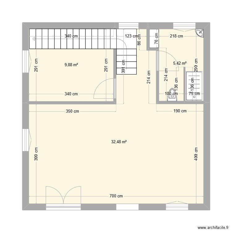 plan 3. Plan de 3 pièces et 48 m2