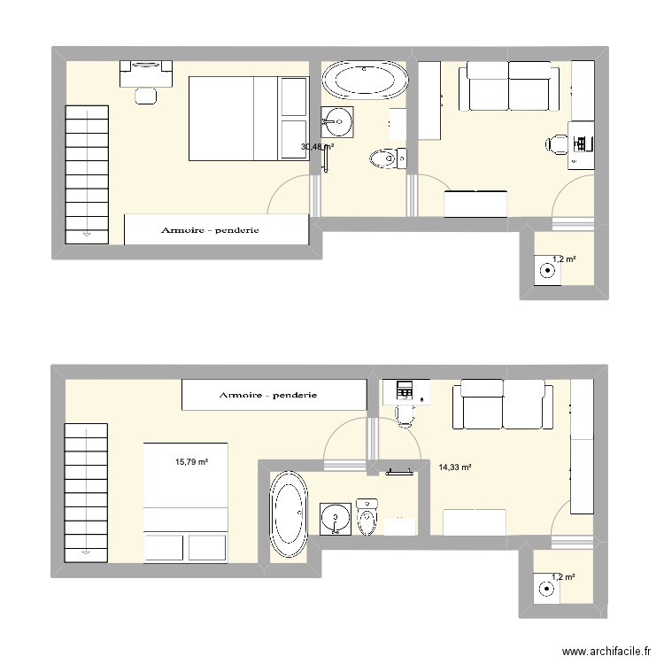 Sous sol. Plan de 5 pièces et 63 m2