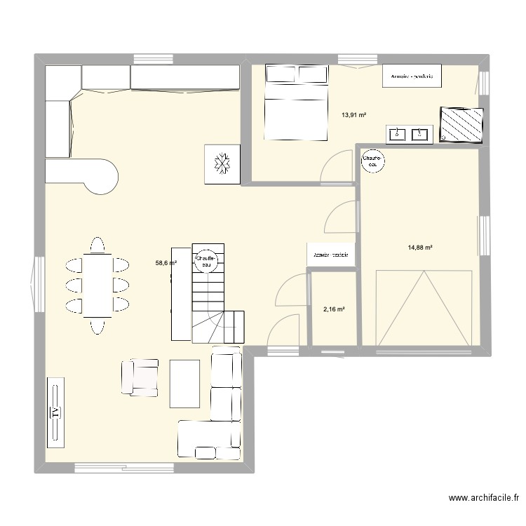 Maison. Plan de 4 pièces et 90 m2