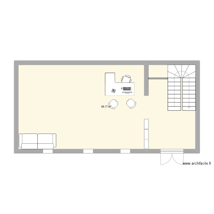 acceuil SPA or blanc. Plan de 1 pièce et 55 m2